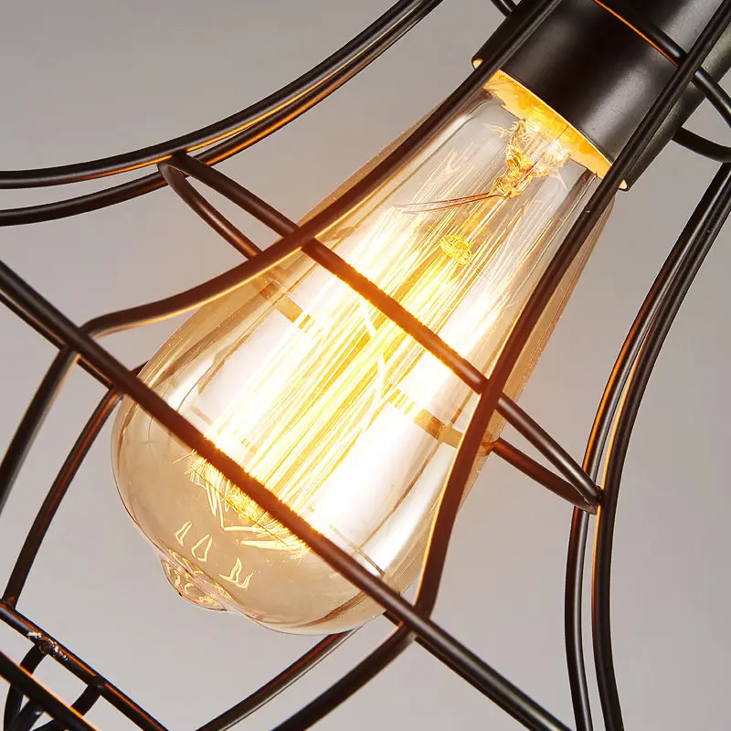 Lámpara de cocina suspendida de 90-260V, luces LED colgantes industriales de jaula de hierro nórdico, decoración moderna para restaurante y dormitorio, iluminación interior