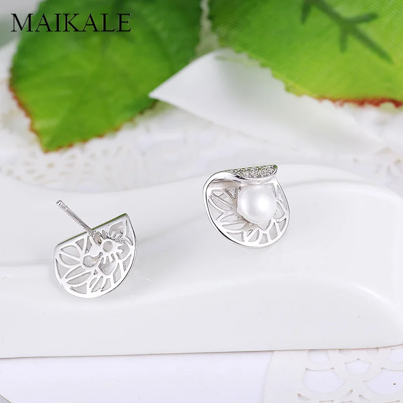 Женские круглые серьги-гвоздики MAIKALE серебристые геометрические серьги с