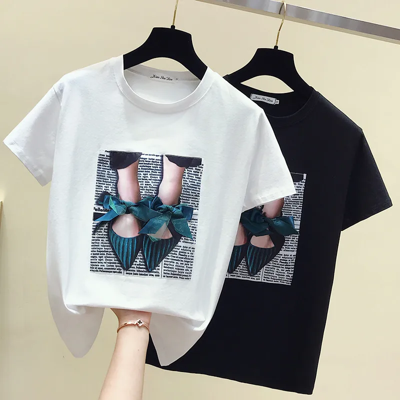 

100% Cotton Korea New Summer Cute O-Neck Camisetas Short Sleeve T-shirts Female T Shirt Vogue Style Women Soft Tshirt Tops Tee