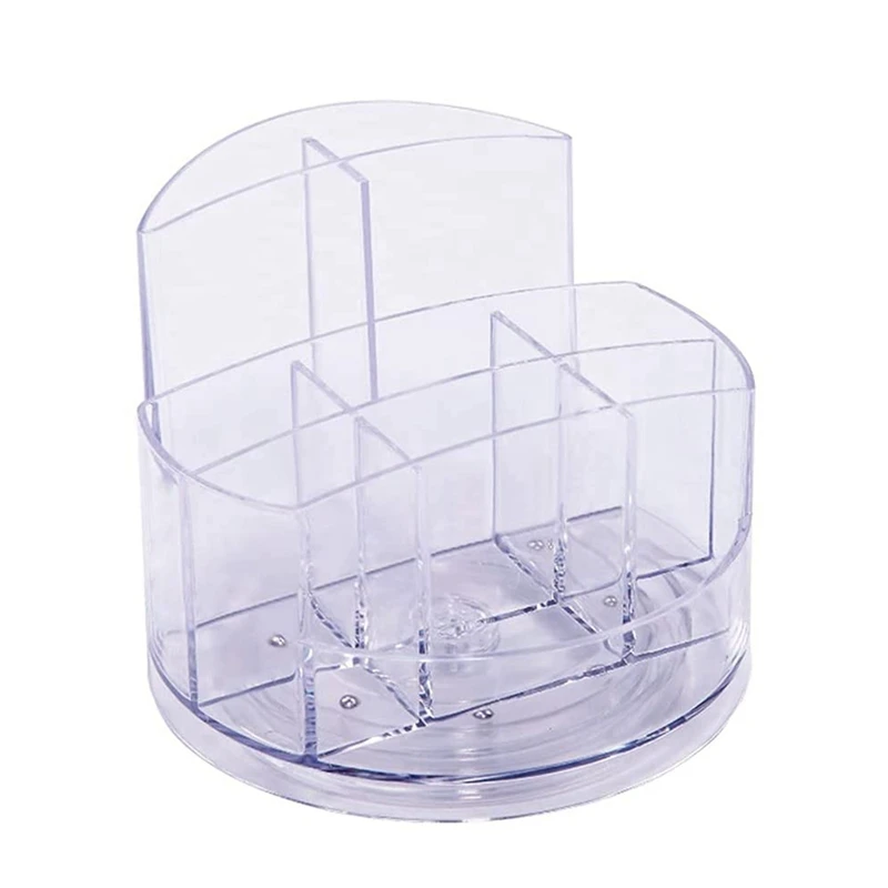 

Acrylic Desk Organizer 360 Rotating Clear Pen Holder Makeup Brush Storage Box Multi-Functional 9 Sections Storage