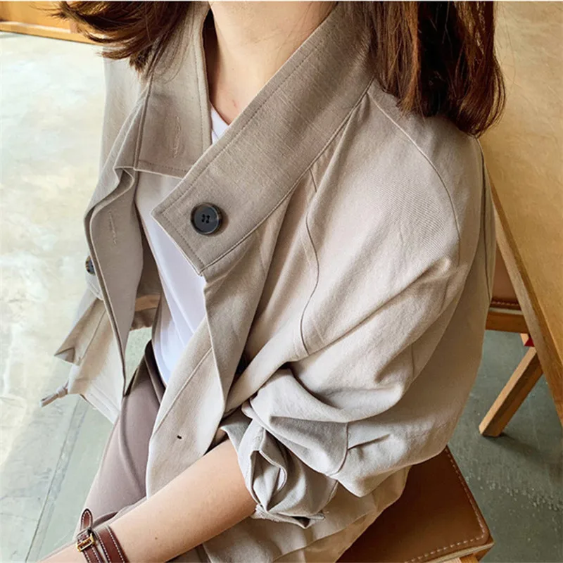 

Summer Autumn Jacket for Women Short Solid Simple Casual Long Sleeve Tooling Button Big Pockets Coat Outwear Laides Korean