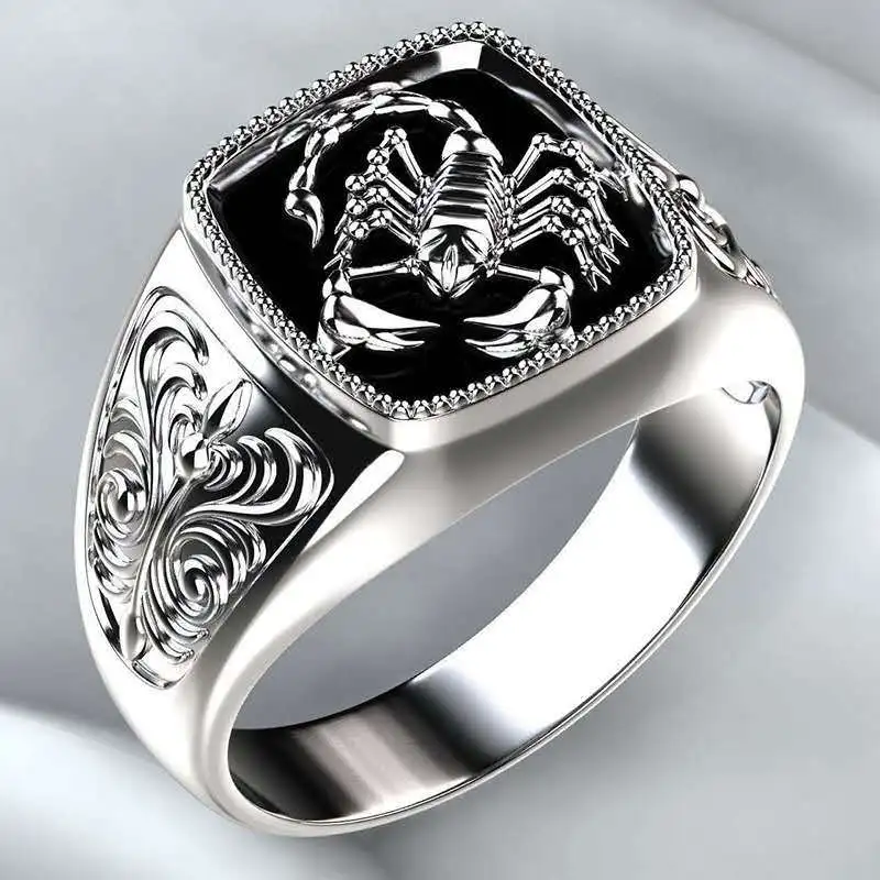 

MFY Highest Quality Gothic Punk Scorpion Male Retro Silver Plated Ring Scorpion Pattern Ring for Men Jewelry