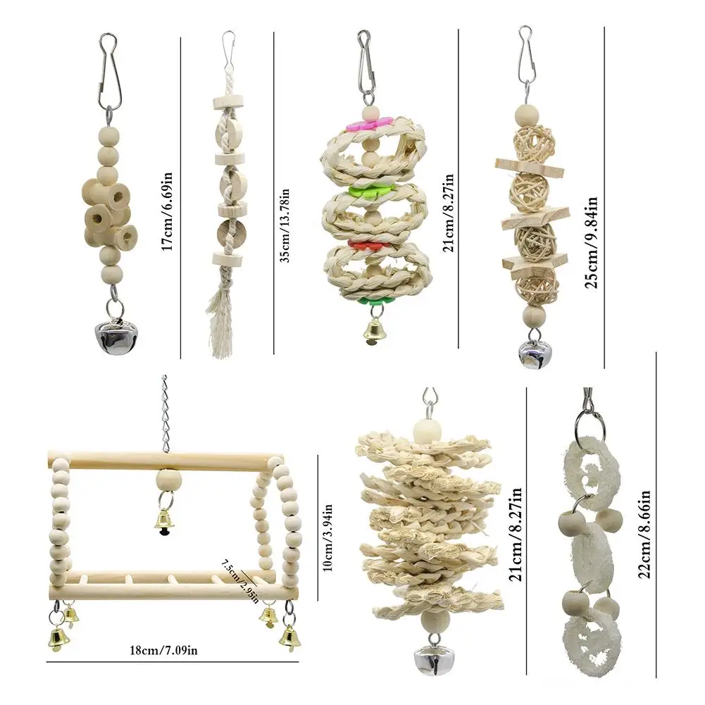 7 шт./упак. Птица Попугай игрушки деревянные качели Жевательная подвесной