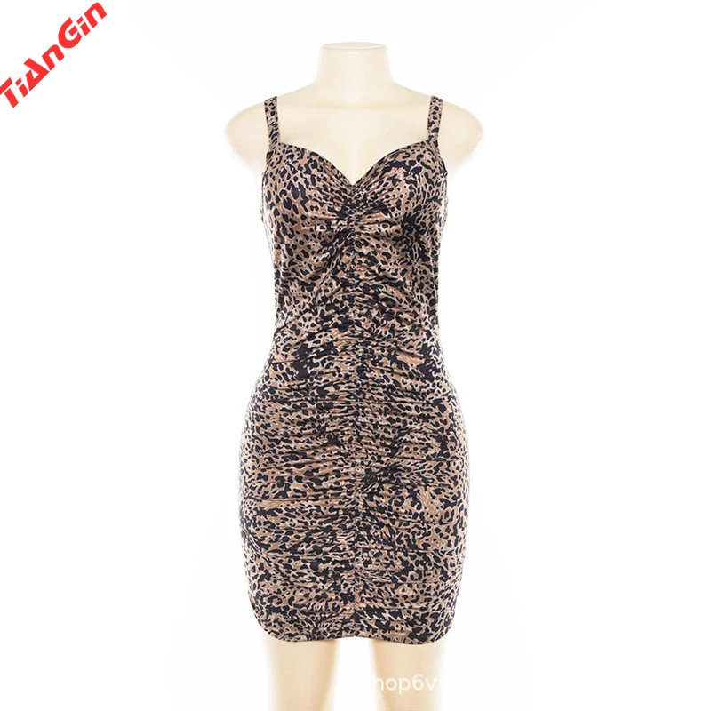

Ultra Low Waist Sexy & Club Leopard V-Neck Leopard Women Summer Dress
