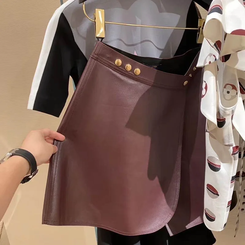 

Leather skirt female a-line skirt genuine leather 2021early autumn new high waist of sheepskin leather skirt advanced good match