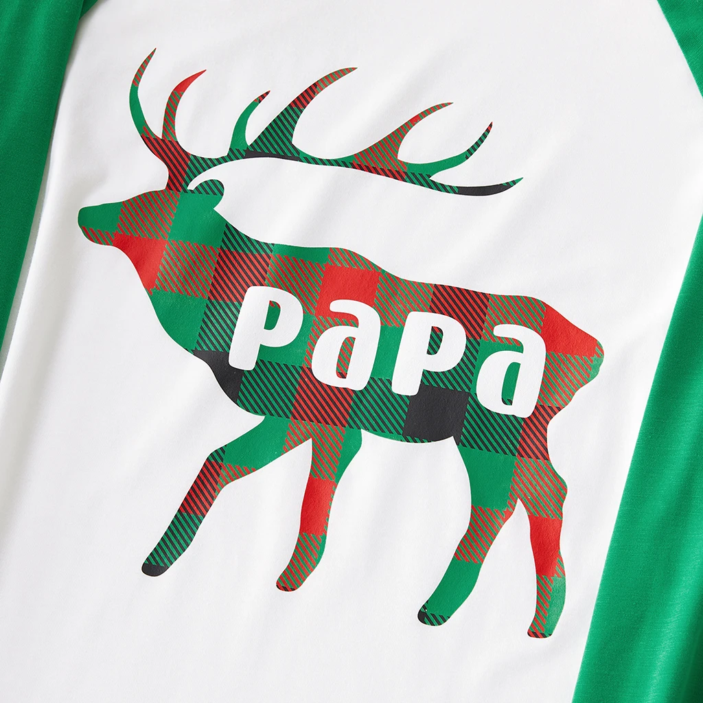 Пижамный комплект с длинным рукавом и принтом Северный олень|Сочетающаяся