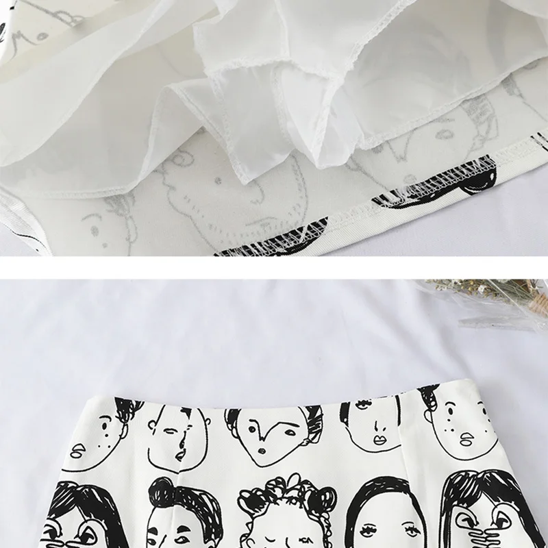 Женская юбка с принтом Heliar повседневная черно-белая высокой талией в стиле бохо