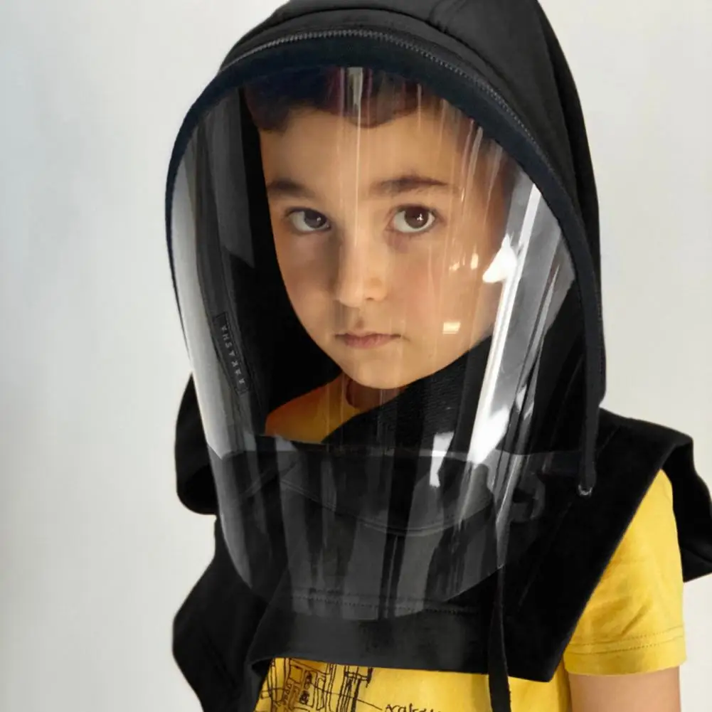 

Kid Clear Hooded Hat Anti-spray Reusable Full Face Protective Cap With Adjustable Belts Unisex Removable Hooded Protective Hat