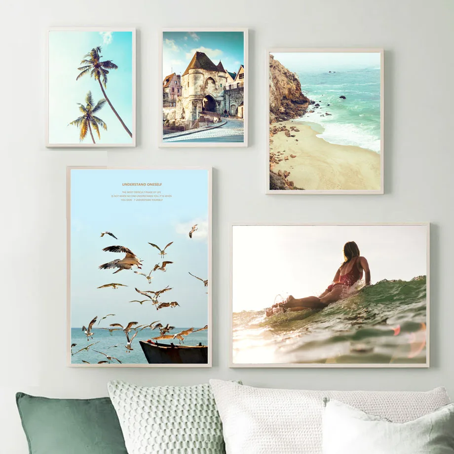 Морской пляж риф замок серфинг морской пейзаж настенная Картина на холсте