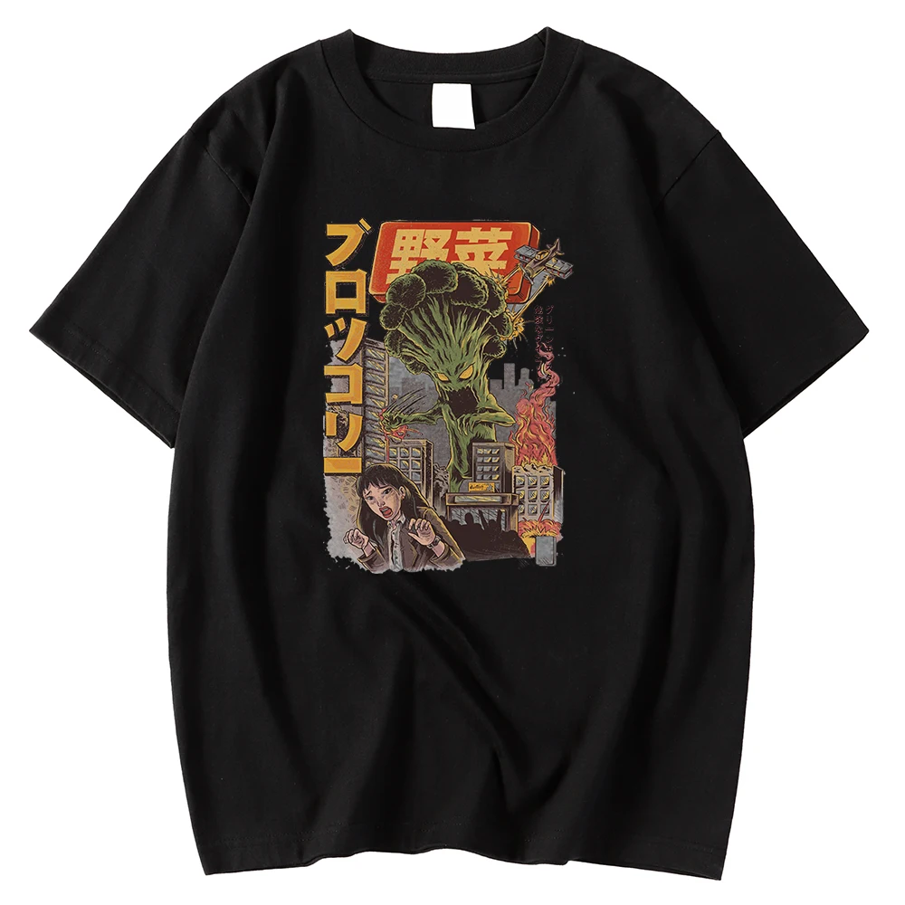 

Fashion Soft Male T Shirts Spring Summer Tee Shirts Brocolin Monster Attack Humman Printing Tops Crewneck Oversized T-Shirt Men