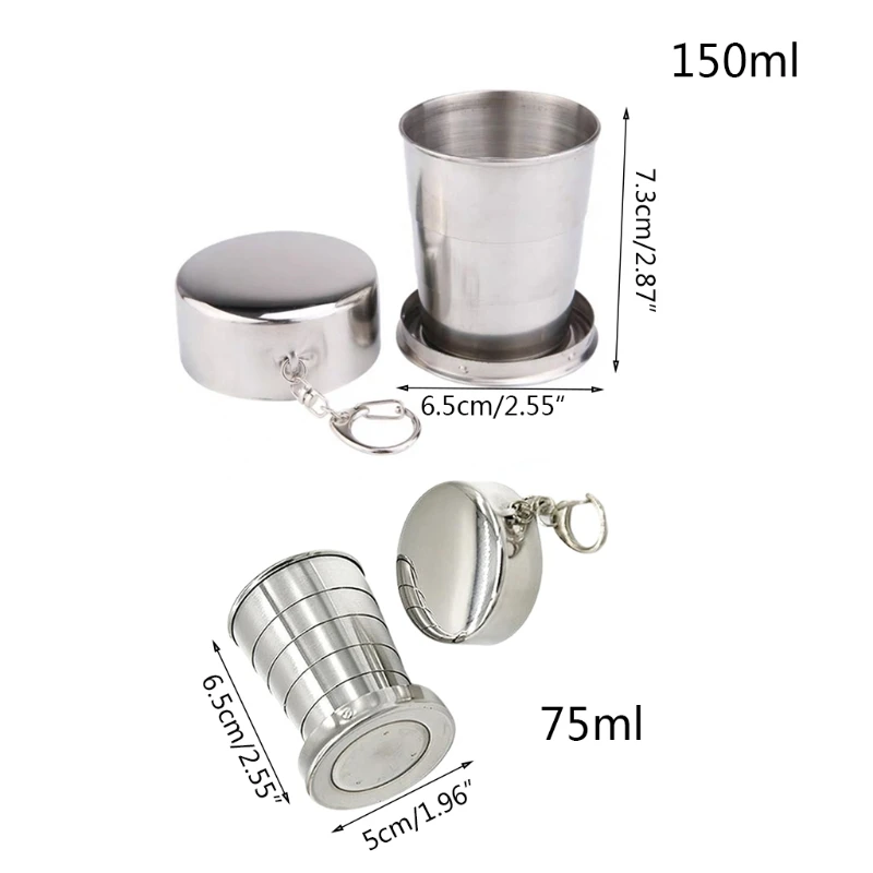 

Dishes & Utensils Stainless Steel Folding Camping Cup with Lid Portable Reusable Drinking Mug for Survival Hiking Picnic