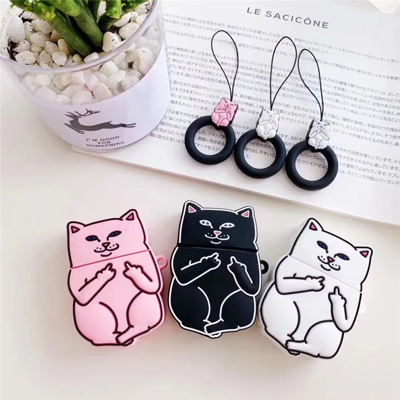 

Cute 3D Cartoon Funny Cat Silicone Bluetooth Earphone Case for Airpods Headphones Charging Box Headset Protective Cover