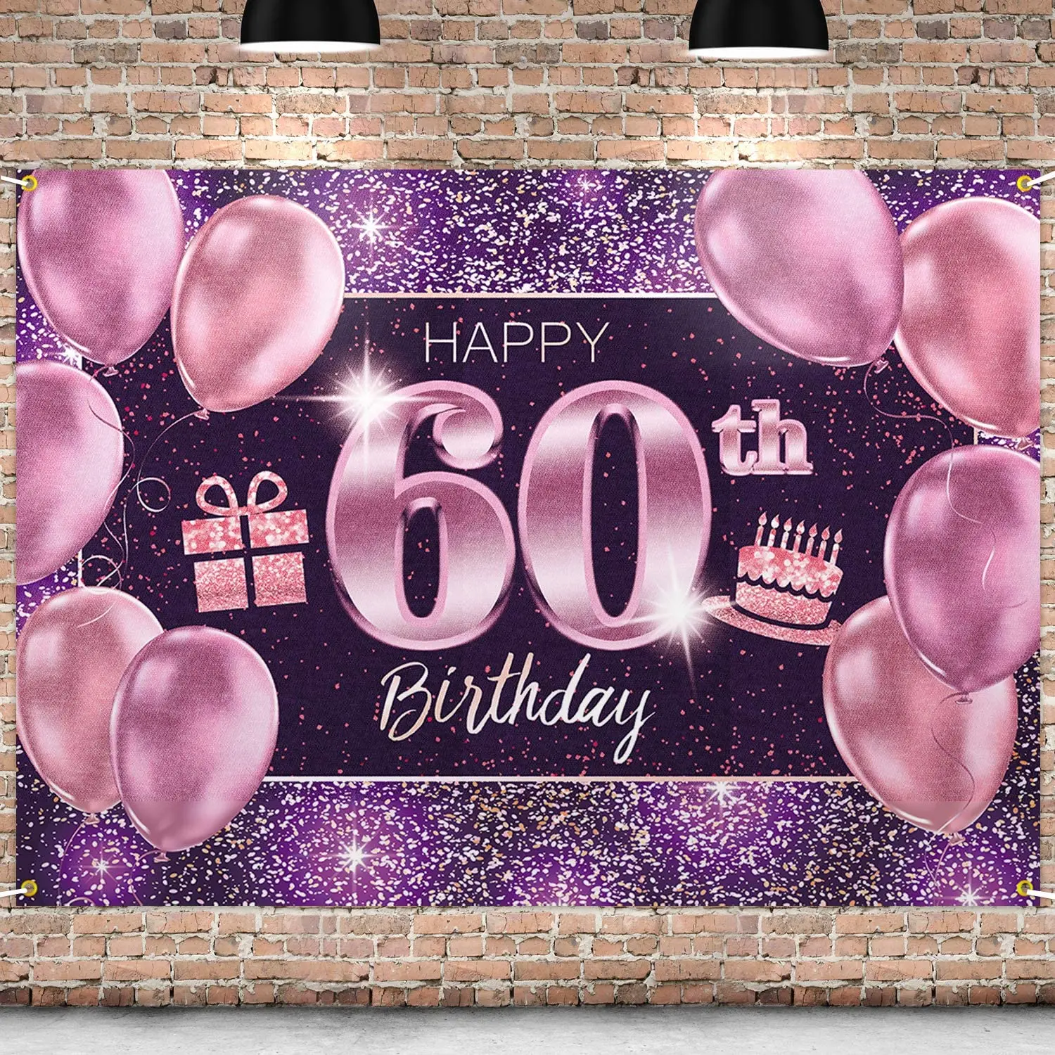 

60th-85th Happy birthday banner background-birthday party decorations for all ages men and women-pink purple gold