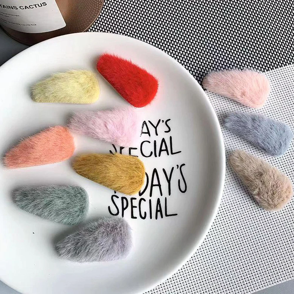 Красочные искусственные Плюшевые Пушистые Меховые детские заколки для волос с