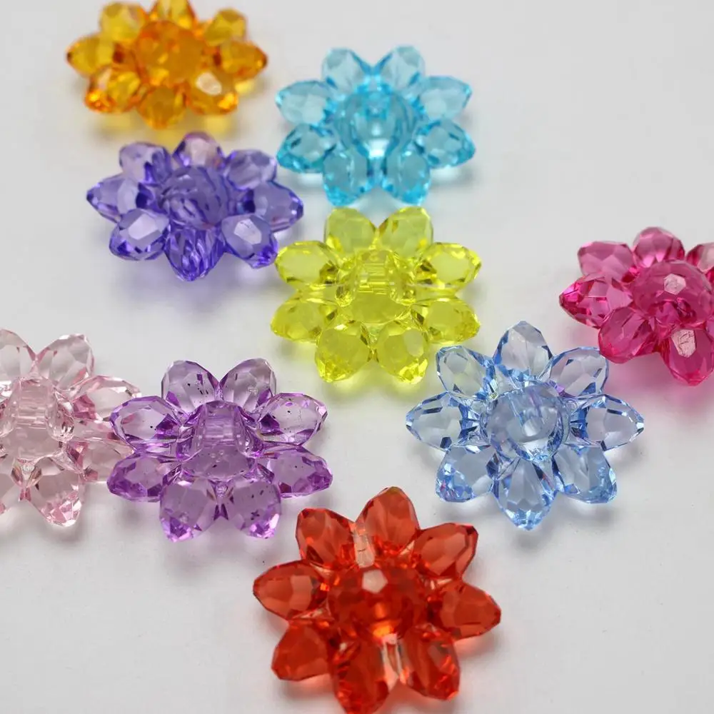 

30 Mixed Color Transparent Acrylic Sunflower Button Beads 29mm