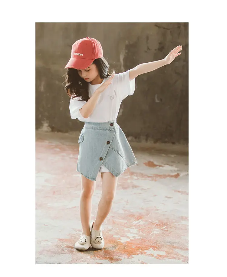 Летний комплект одежды для девочек футболка джинсовая юбка детская одежда из 2