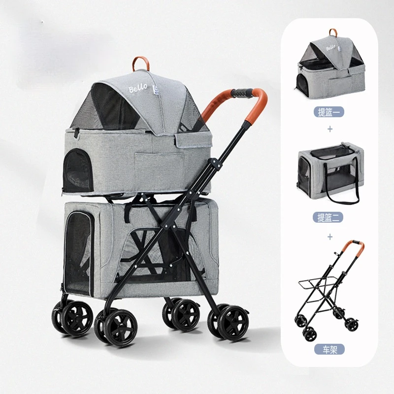 

Lightweight Folding Double-layer Pet Trolley for Dog Paparazzi Pet Detachable Cat Cage Pet Carrier New Four Wheels Stroller