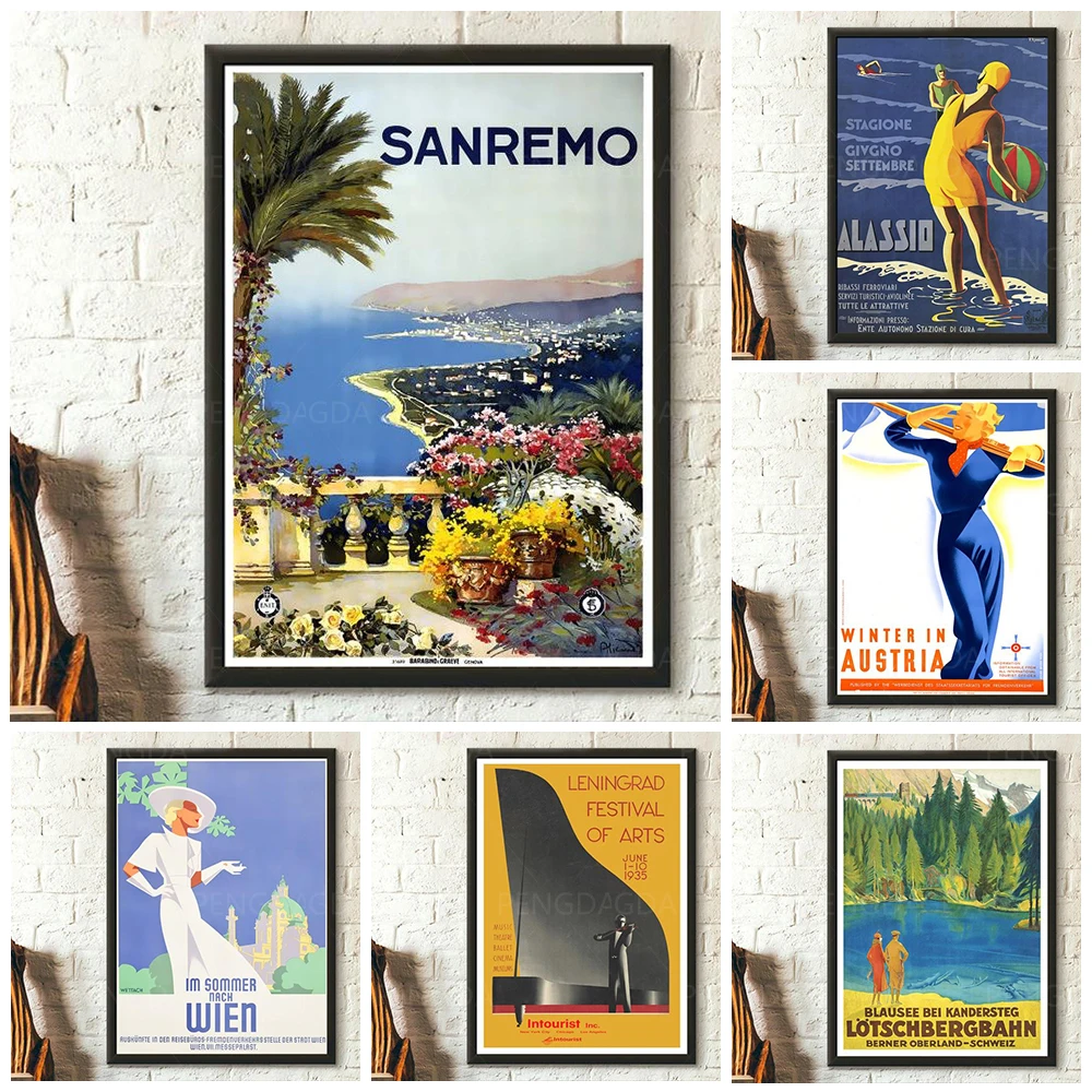

HD Print Sanremo Beach Travel Canvas Painting Wall Art City Landscape Retro Poster Home Decor For Bedroom Modular Pictures Frame
