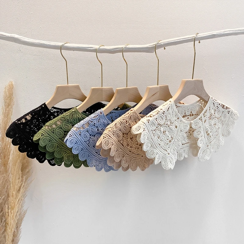 

Women Crochet Floral Lace Fake Collar Solid Color Lolita Shawl Poncho Capelet