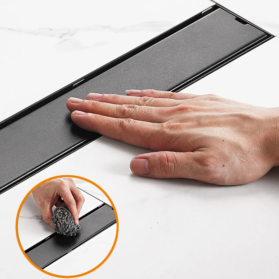 black floor drain 304 stainless steel invisible rectangle long linear drainage cover for bathroom shower kitchen floor drain free global shipping