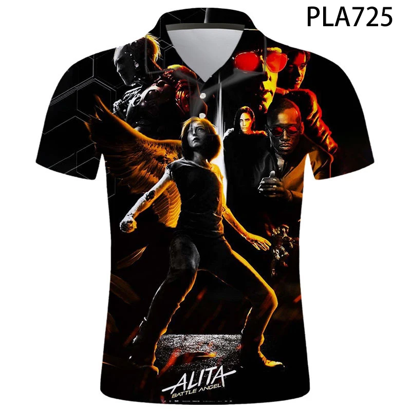 Летняя уличная одежда Alita с ангелом битвы крутая мужская рубашка-поло 3D принтом