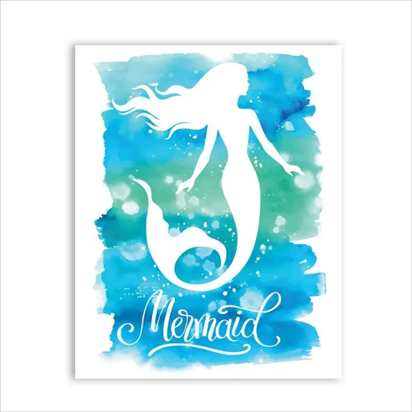 

Girls Room Decor Watercolor Mermaid Print And Poster Hand Drawn Wall Art Picture Print on Canvas Nordic Style Kids Room Decor