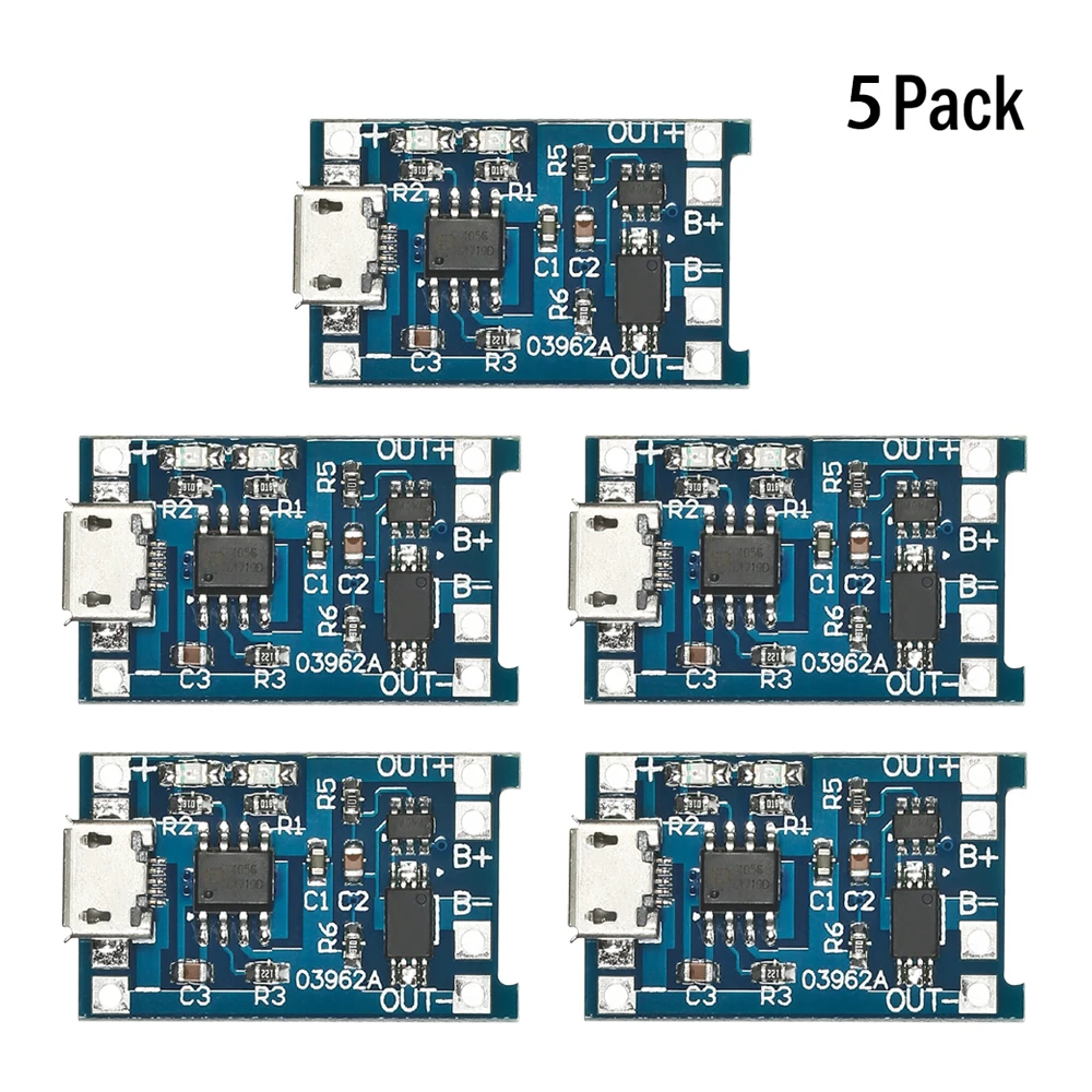 

5pcs Charger Module Micro USB 18650 Lithium Battery Charging + Protection Circuit Board Charger Module 5V 1A