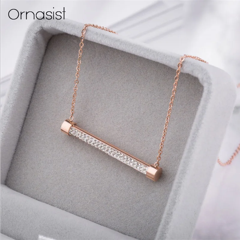 Блестящая трубка кристалл титановая сталь ожерелье с подвеской простое