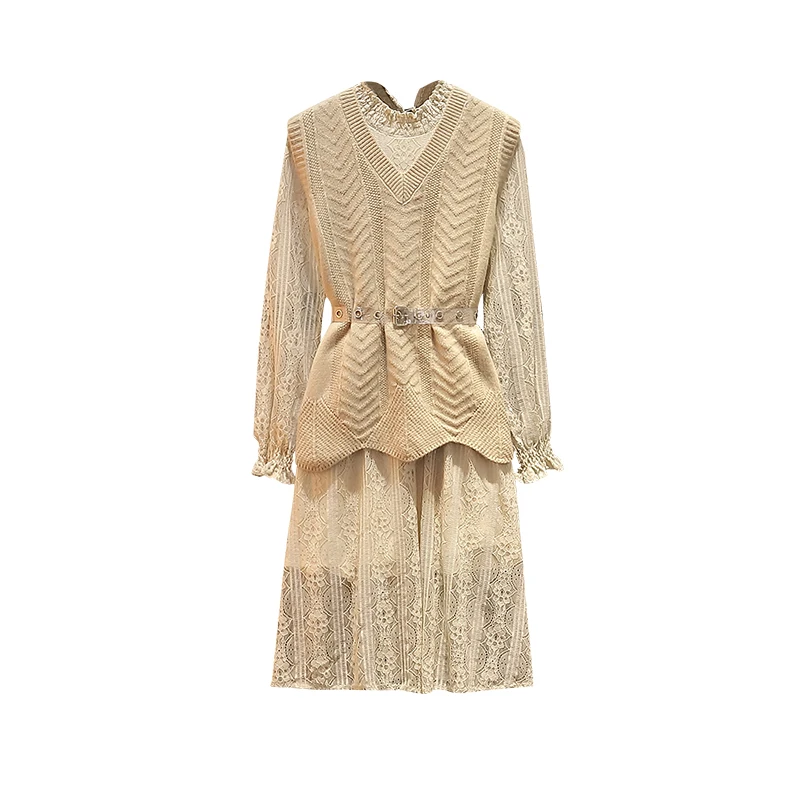 Костюм толстой сестры 2009 осенний костюм новый свитер жилет аналогичный платью