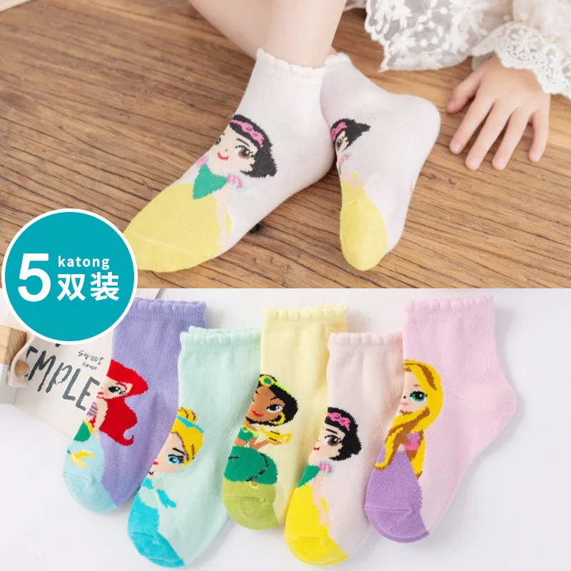 5 Pairs Disney Princess Baby Girls Winter Socks Kids Children Short Anime print Cotton Breathable Cartoon Warm Floor | Мать и ребенок