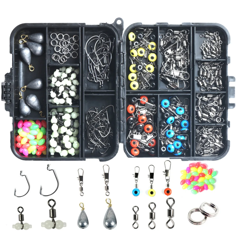 

251pcs/box Portable Fishing Tackles Set Jig Hooks Beads Sinkers Weight Swivels Snaps Sliders Kit Angling Tackle Accessory