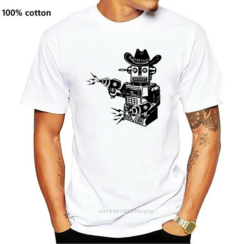 

Ковбойская Футболка-робот, винтажная игрушка-гик, Лазерный Пистолет, крутая графическая Новинка