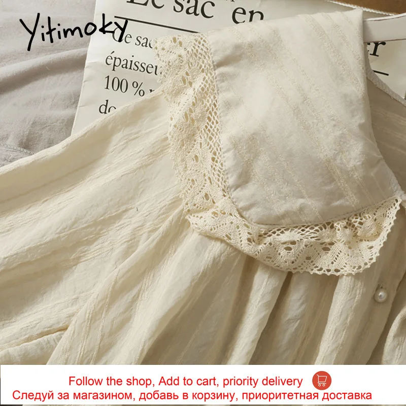 

Yitimoky Women Blouses Edible Tree Fungus Peter Pan Collar Shirts Spring 2021 Fashion Long Sleeve Clothing Button Up White Tops