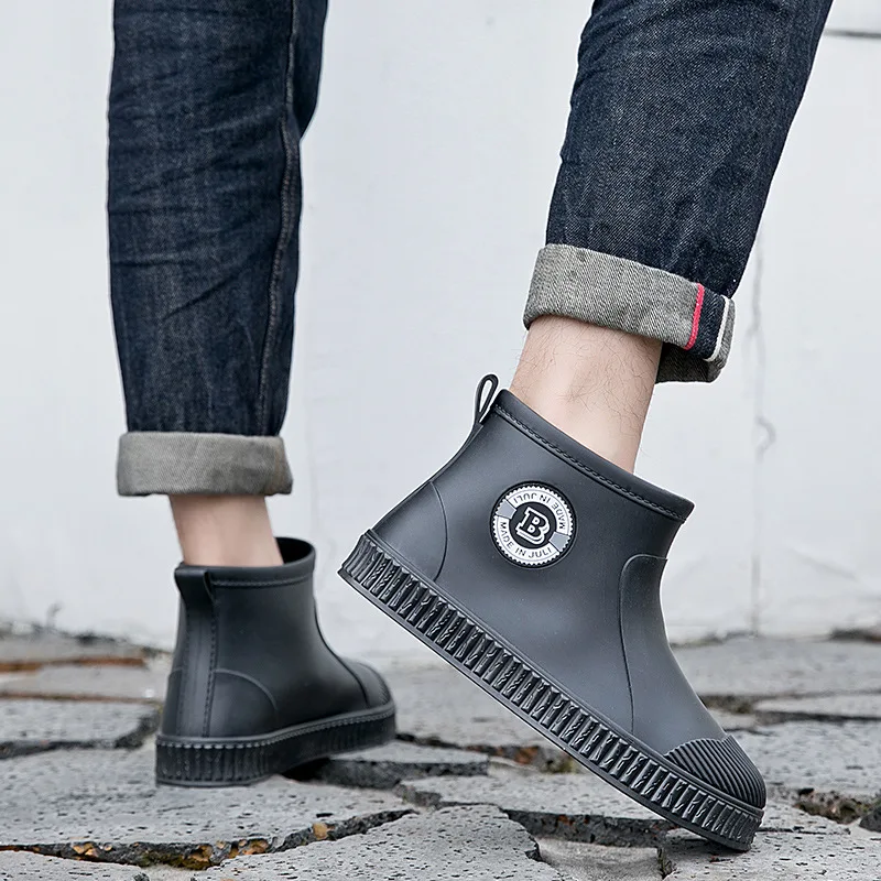 Women Fashion Ankle Rain Shoes Couple Outdoor Light Comfort Work Water Boots Female Winter Non-slip Waterproof Warm Rainboots