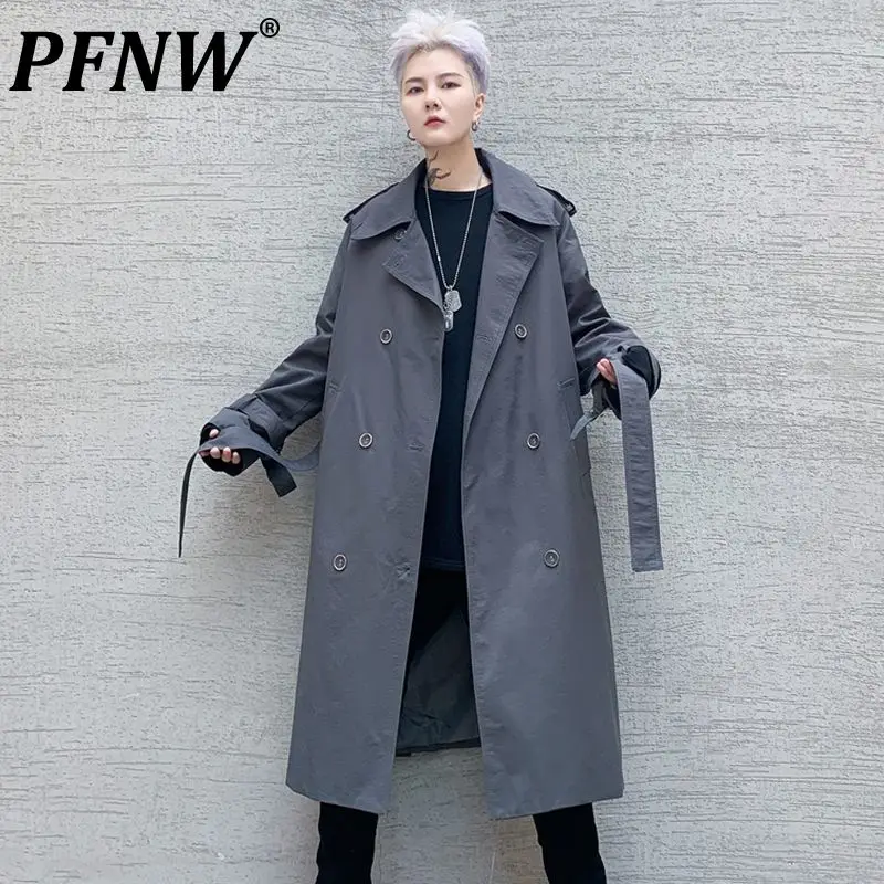 

PFNW Elegant 2021 Autumn Winter New Men's Long Windbreaker Knee Length Handsome Loose Lapel Trend Coat 12X1286