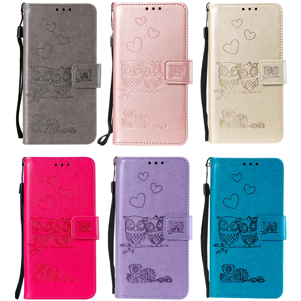 Owl Love Couple Leather Book Case For Samsung Galaxy Note 8 9 10 S6 S7 S8 S9 S10 S20 FE Plus Ultra Phone Flip Wallet Soft Cover