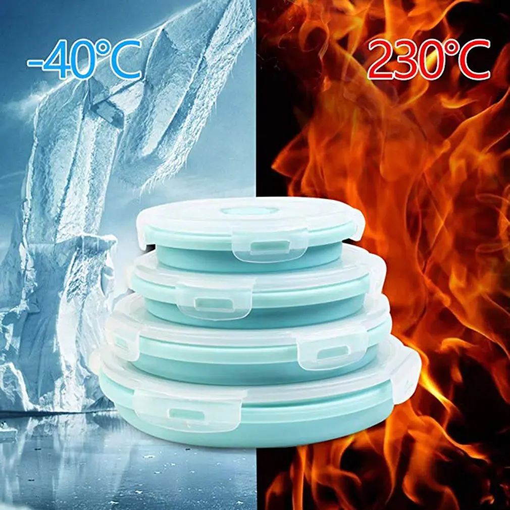 Fda Portable Folding Lunch Box Round Silicone Lunch Box Microwave Lunch Box Plastic Refrigerator High Temperature