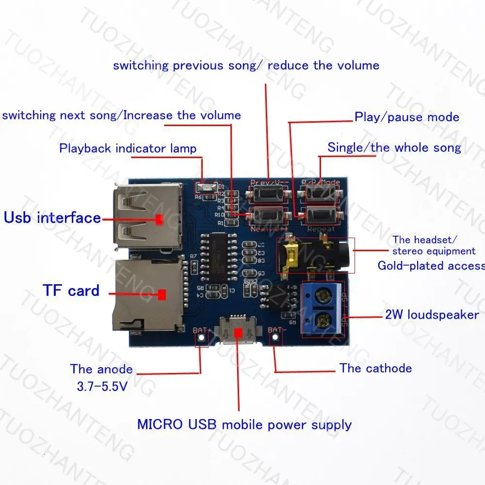 TZT Mp3 неразрушительный декодер плата Встроенный усилитель mp3 модуль mp3 декодер TF карта U диск декодирования плеер