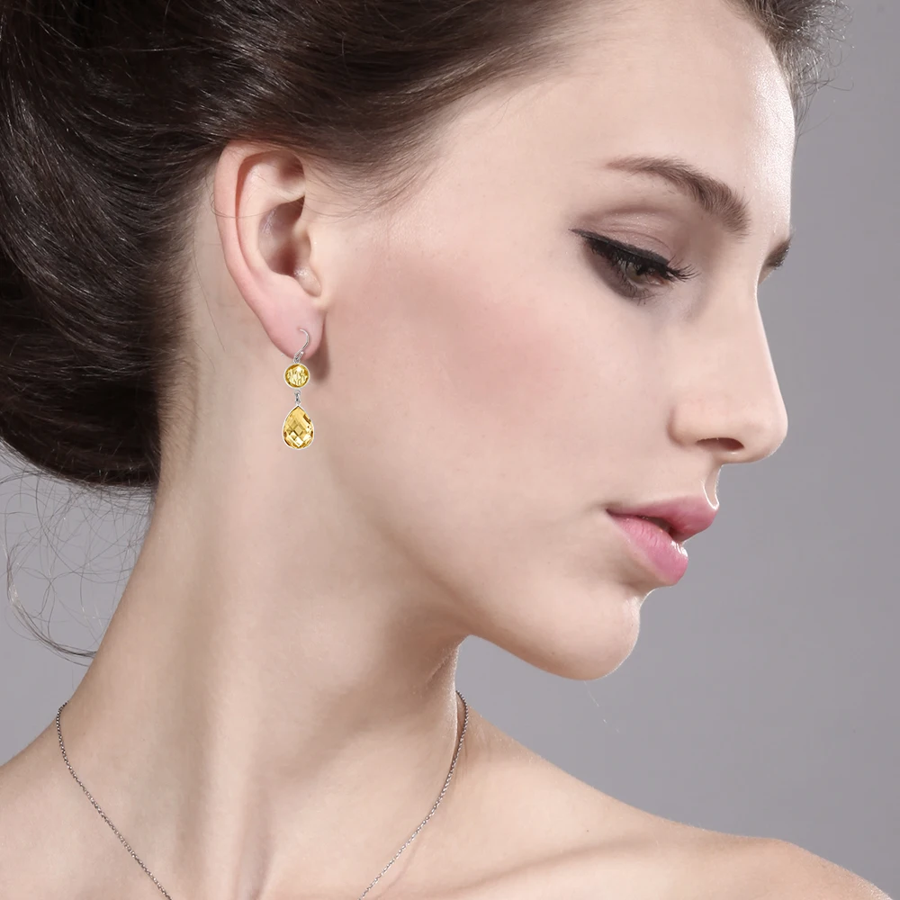 925 пробы серебряные серьги из натурального цитрина для женщин (13 00 шт/уп камень с