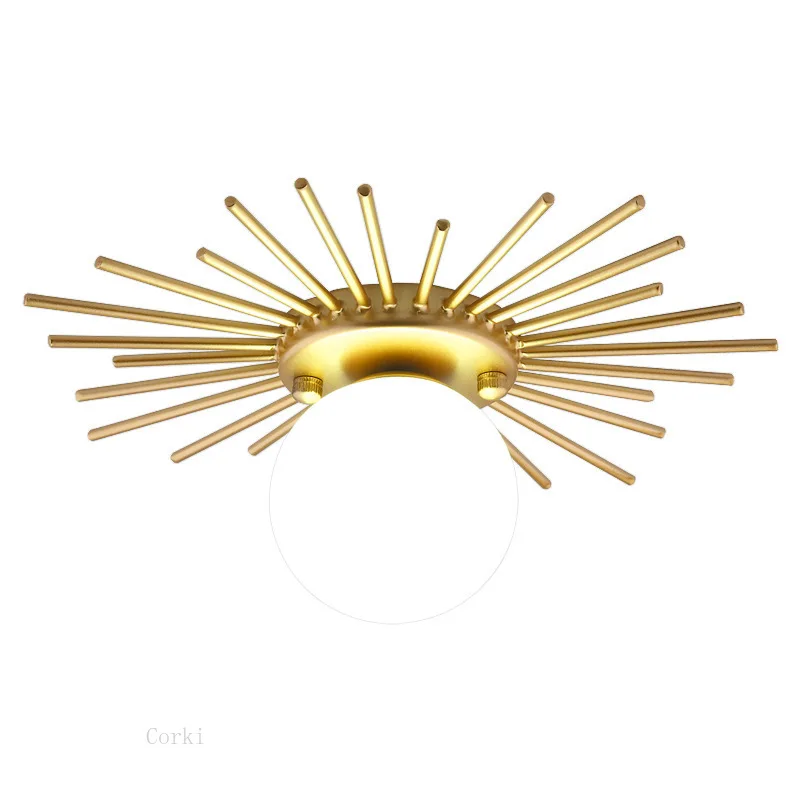 

Nordic Round Glass Ceiling Lights Sun Shape Gold Metal Ceiling Lights G9 Modern LED Hallway for Locker Room Corridor luminaire