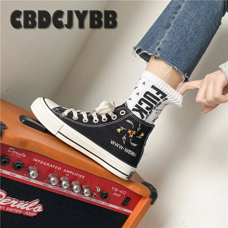 Женские высокие парусиновые туфли с вышивкой повседневные кроссовки на плоской