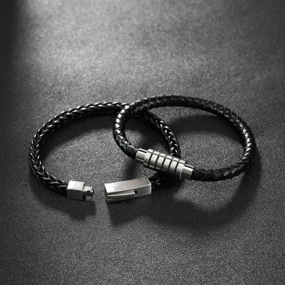 Популярный кожаный браслет из нержавеющей стали с магнитной пряжкой плетеный
