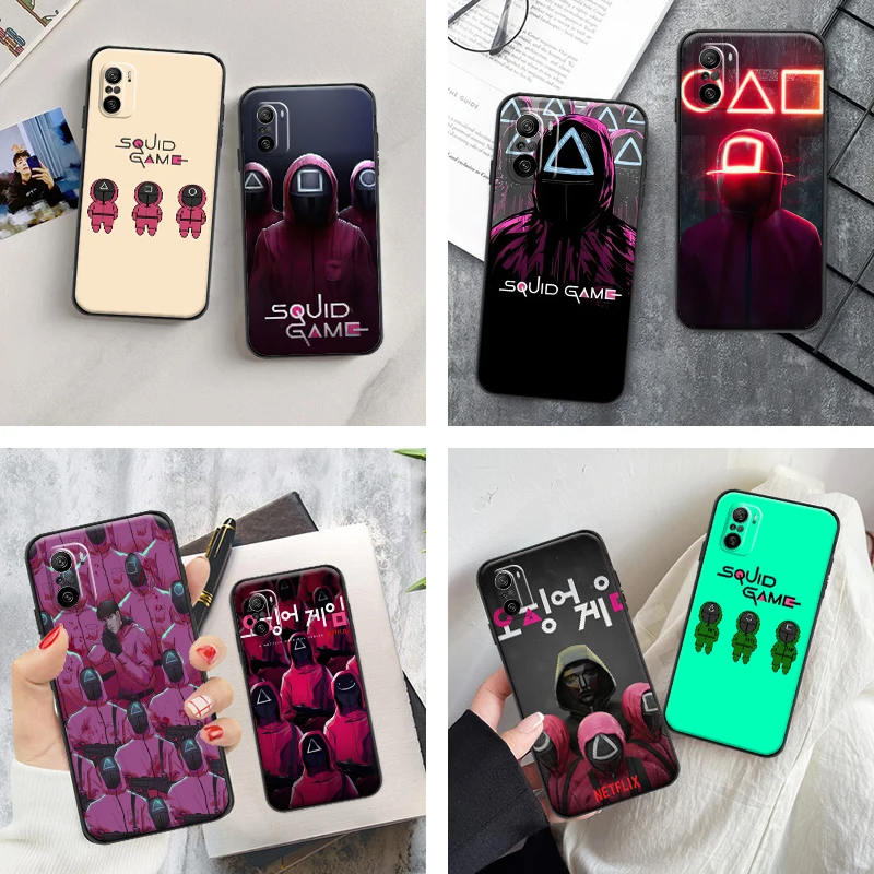 

Popular Korean TV Squid Game Phone Case For Xiaomi POCO F3 GT X3 Pro GT NFC M3 Pro Redmi 9 9i 9AT 9T 9A 9C Note 9T Black Cover
