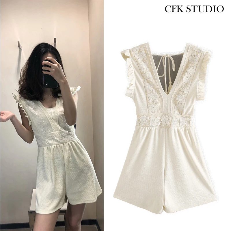 Женский комбинезон без рукавов ZA белый однотонный Повседневный свободный костюм