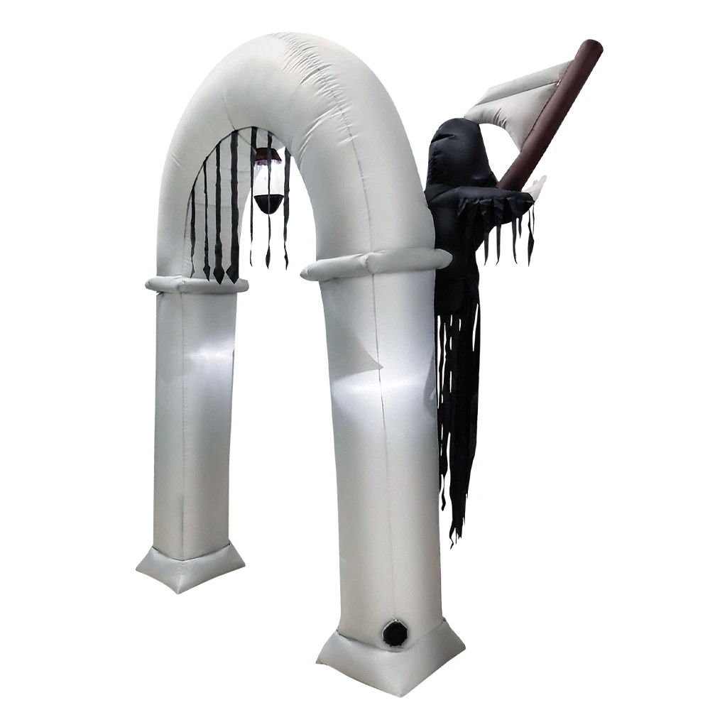 

8ft Halloween Inflatable Haunted House Castle with Skeleton Skulls Lighted Grim Reaper Archway Blow Up Outdoor Toys Decoration