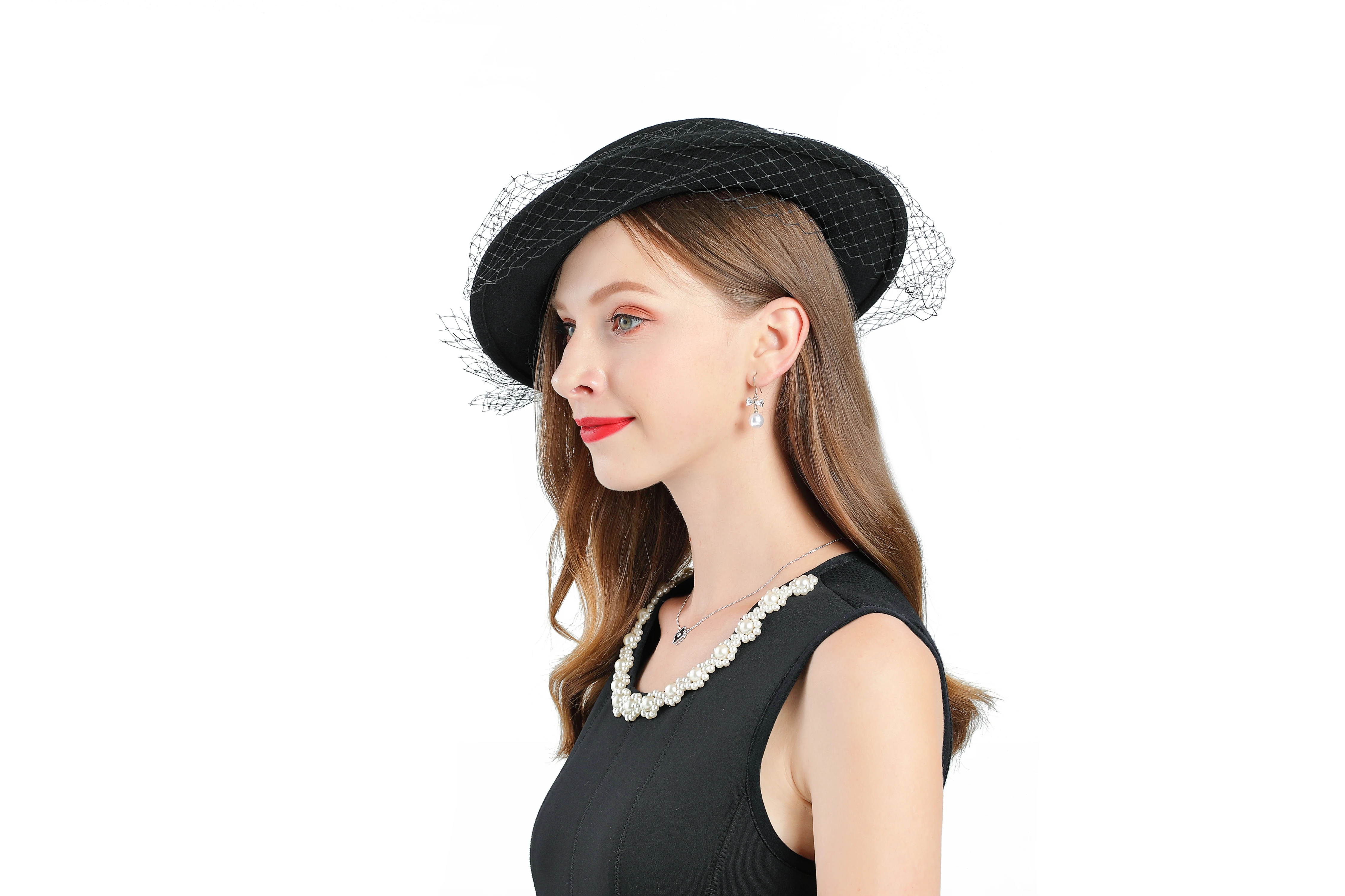 Свадебная Женская Шляпа Fedora синяя Вуалетка шерстяная винтажная церковная шляпа