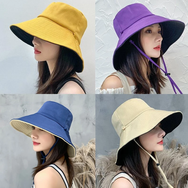 

Anti-UV Wide Brim Sun Hat Women Vacation Summer Foldable Bucket Hat Large Brim Korean Beach Fishing Hunting Panama Visor Sun Hat