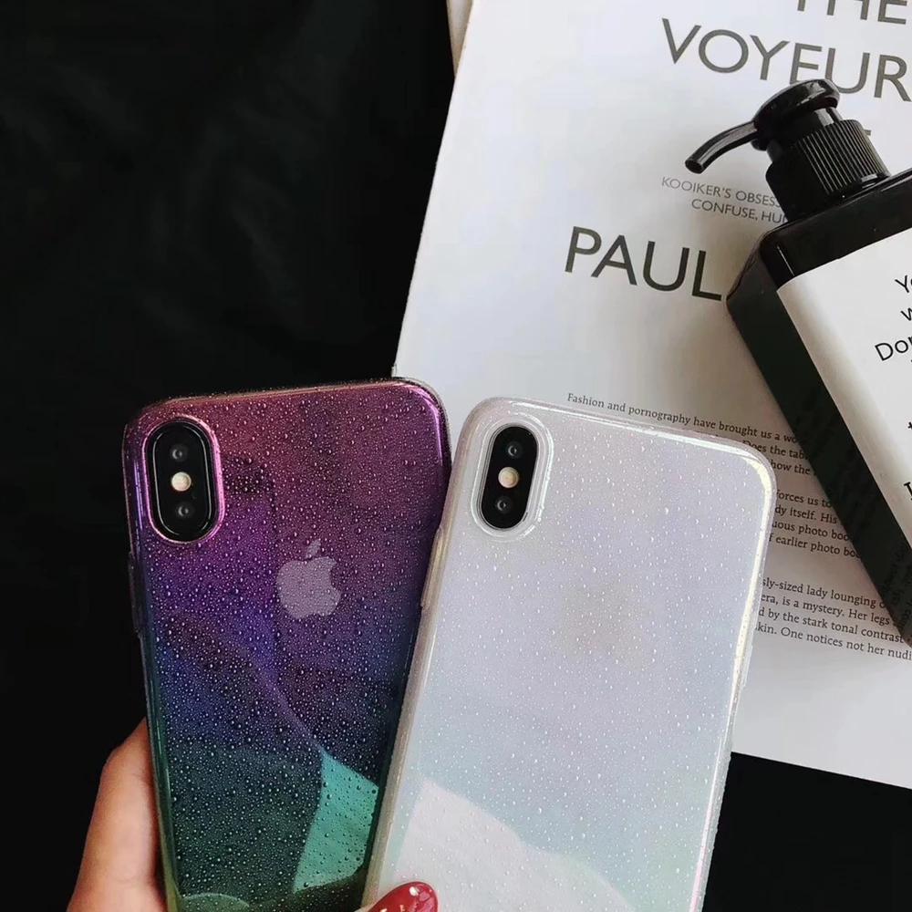 Градиентный чехол для телефона с каплями воды iPhone XR XS Max разноцветный Мягкий из