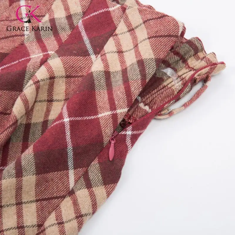 Женская плиссированная юбка-трапеция Grace Karin винтажная клетчатая до колена с