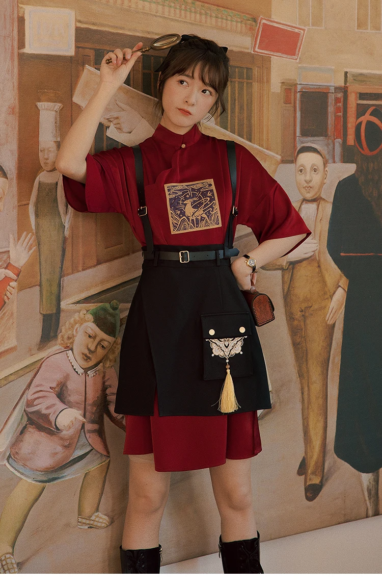 

improved Chinese element embroidery dress overskirt suit